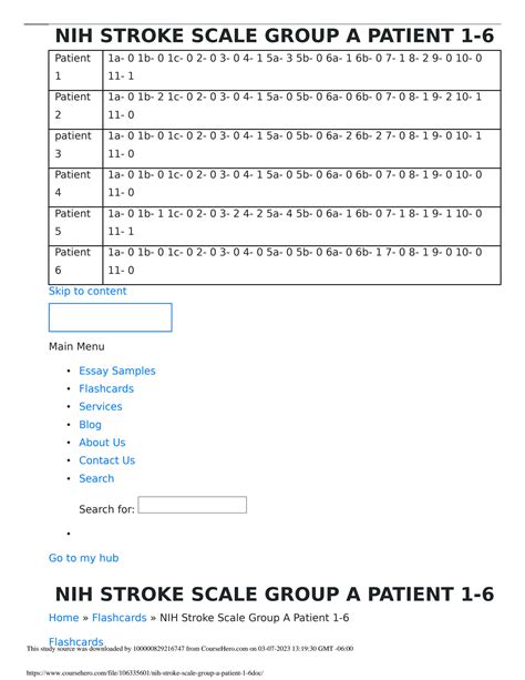 Nih stroke scale group a patient 1-6. Things To Know About Nih stroke scale group a patient 1-6. 